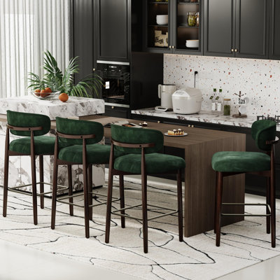 Tabourets de bar Modern Comfort, comptoir de 26 po, lin rembourré avec dossier incurvé, pieds en bois