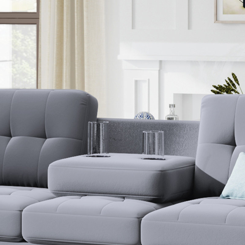 Recio 104" Wide Reversible Corner Sectional with Ottoman, Light Gray Microfiber