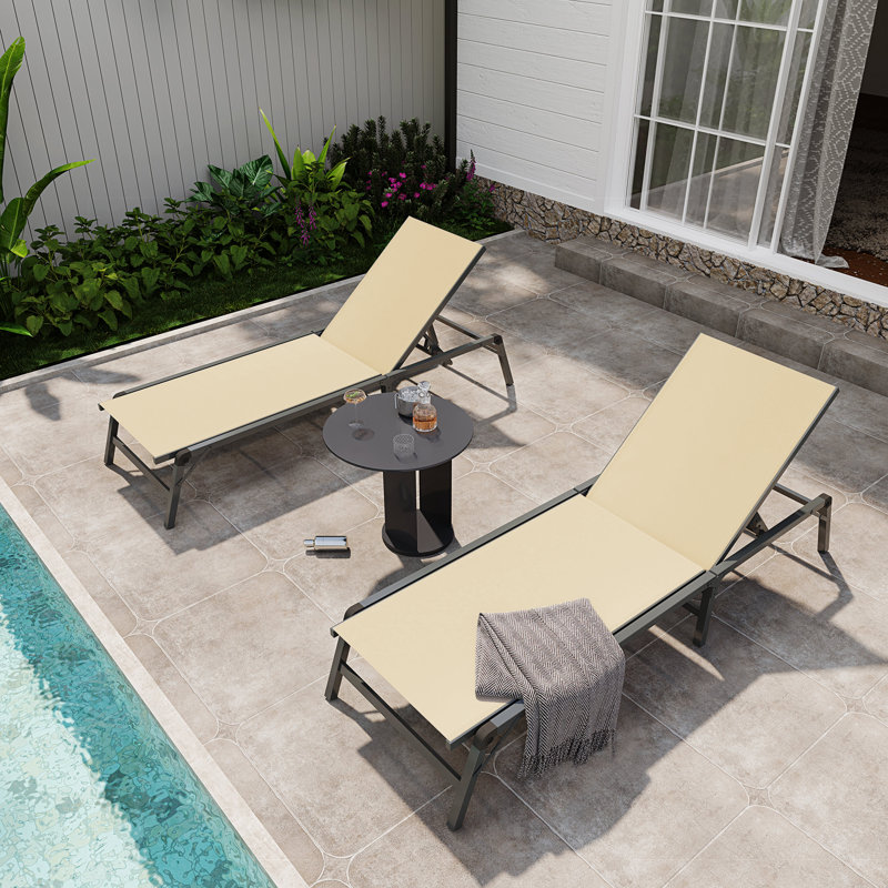 5-Position Adjustable Textilene Outdoor Chaise Lounge, Beige