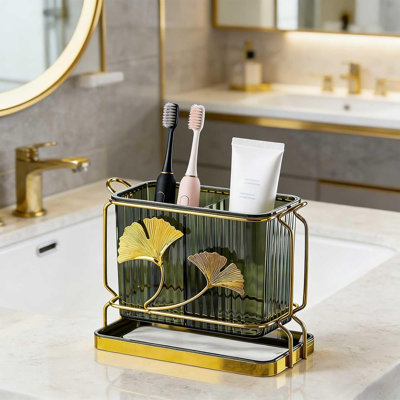 Porte-brosses à dents pour salle de bain, organisateur de brosse à dents à 2 compartiments, porte-ustensiles de cuisine, porte-brosse à dents de cuisine et rangement