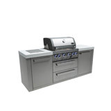 Mont Alpi Premium 82"w X 23"d X 46"h Stainless Steel Modular Outdoor Kitchen Island With Infrared Side Burner + 32"w 4-burner Bbq Grill + Rear Burner + White Granite Countertops + Storage Cabinets + Drawers + Natural Gas Convertible + Lifetime Warranty