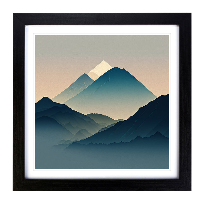 Japanese Mountains Minimalism - Framed Print, Black