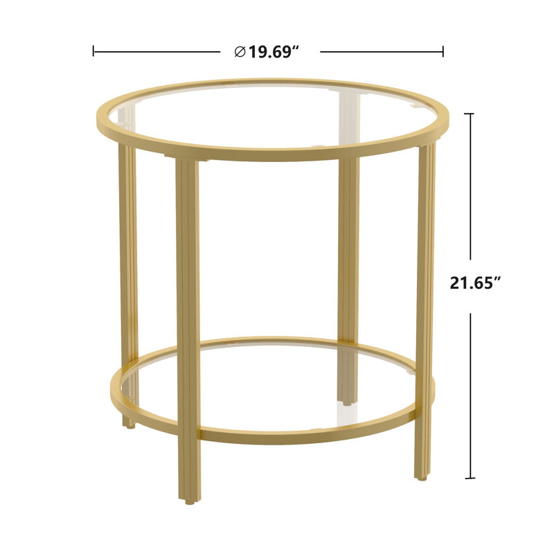 Doynton Round Glass Top End Side Table, Gold