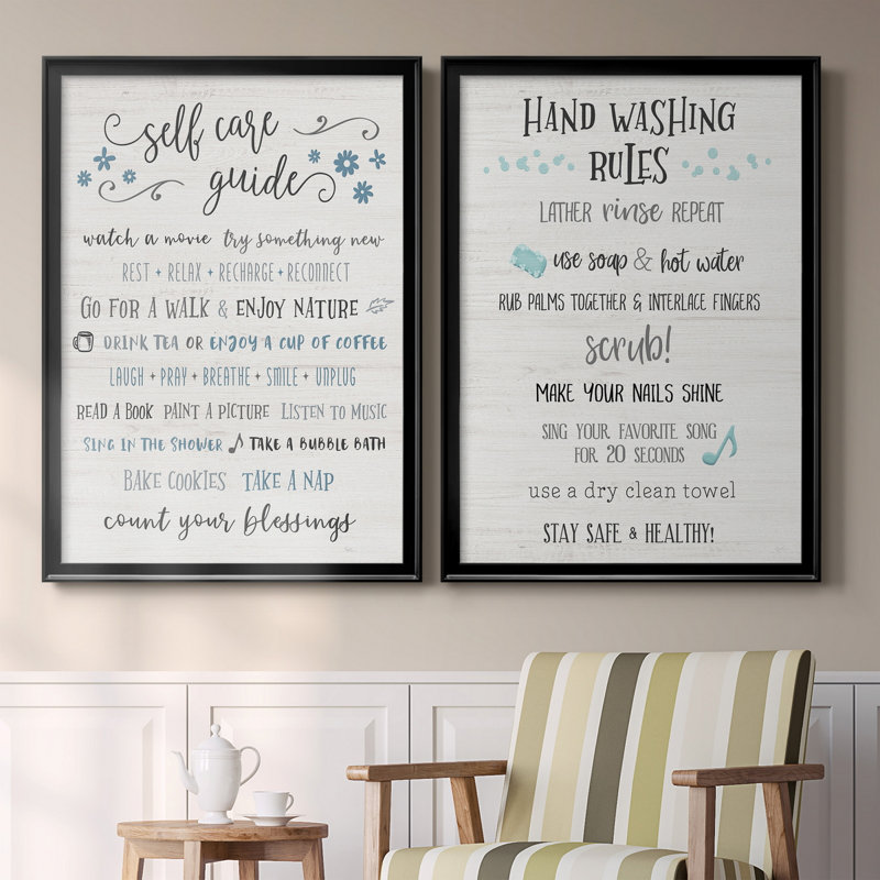 Guide to Self Care - Ensemble 2 pièces d'art textuel sur toile, H 30,5 po x l 42,5 po x P 3 po, Toile encadrée noire