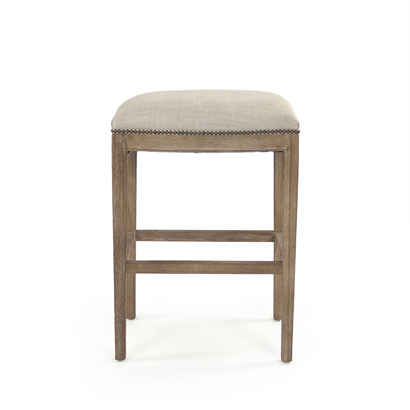 Limed Grey Oak Frame Bar Stool with Oatmeal Polyester Upholstery