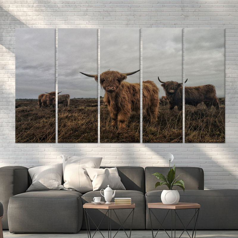 Impression sur toile Highland Cow: Elegant Animal Art, toile tendue 5P, H: 59,1 x l: 110,2 pouces