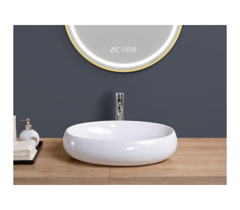 Vasque de salle de bain ovale en céramique blanche - Finition brillante