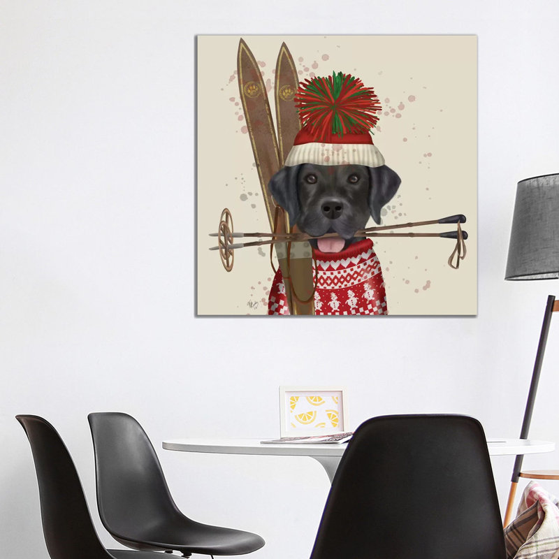 Black Labrador, Skiing by Fab Funky - Wrapped Canvas Print, 93.98 cm H x 93.98 cm W x 1.91 cm D