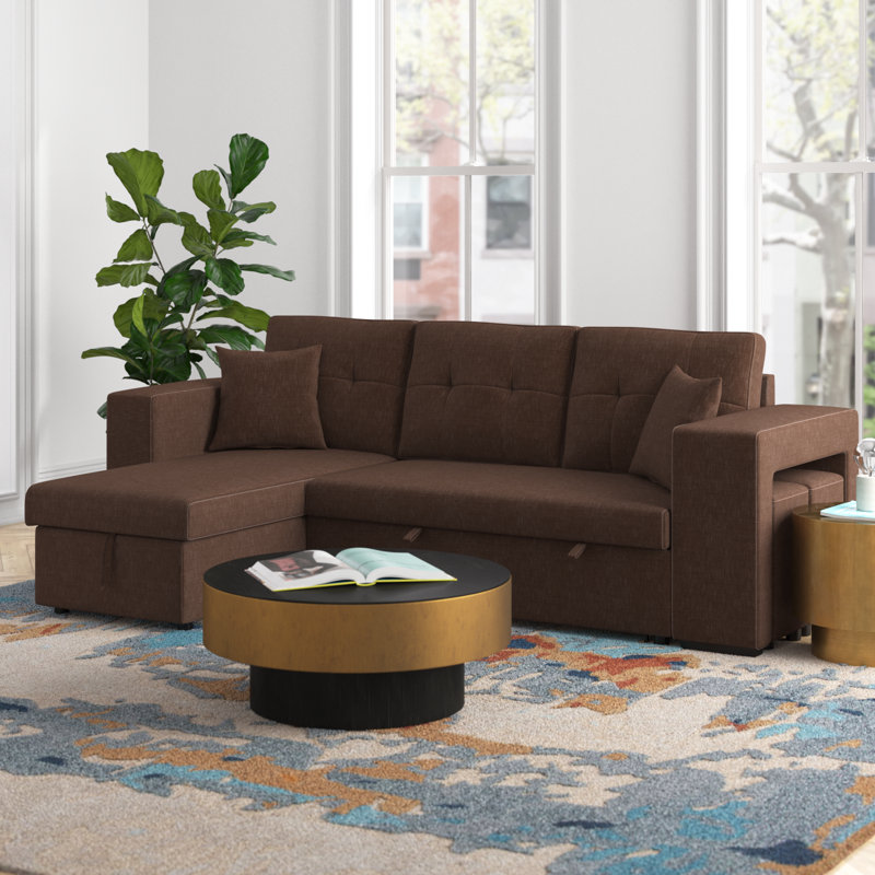 Senter Upholstered L-Shaped Sectional Reversible, Dark Brown Linen Blend