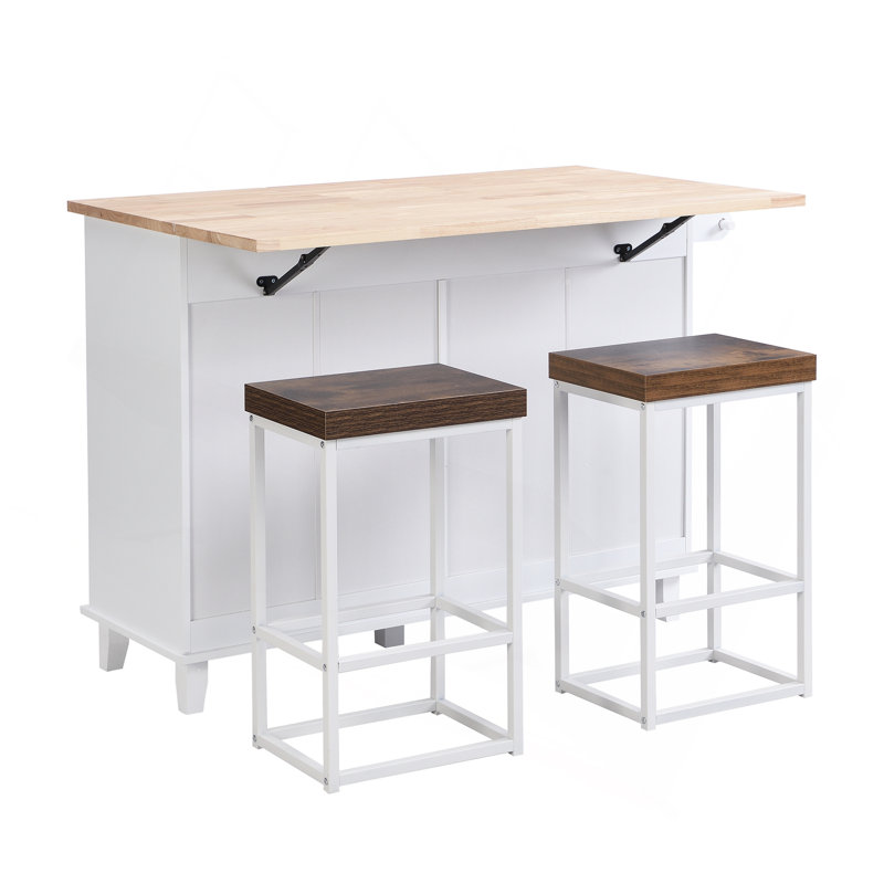 Ensemble d'îlot de cuisine Farmhouse avec abattant et 2 sièges, ensemble de table de salle à manger avec armoire de rangement, tiroirs et porte-serviettes