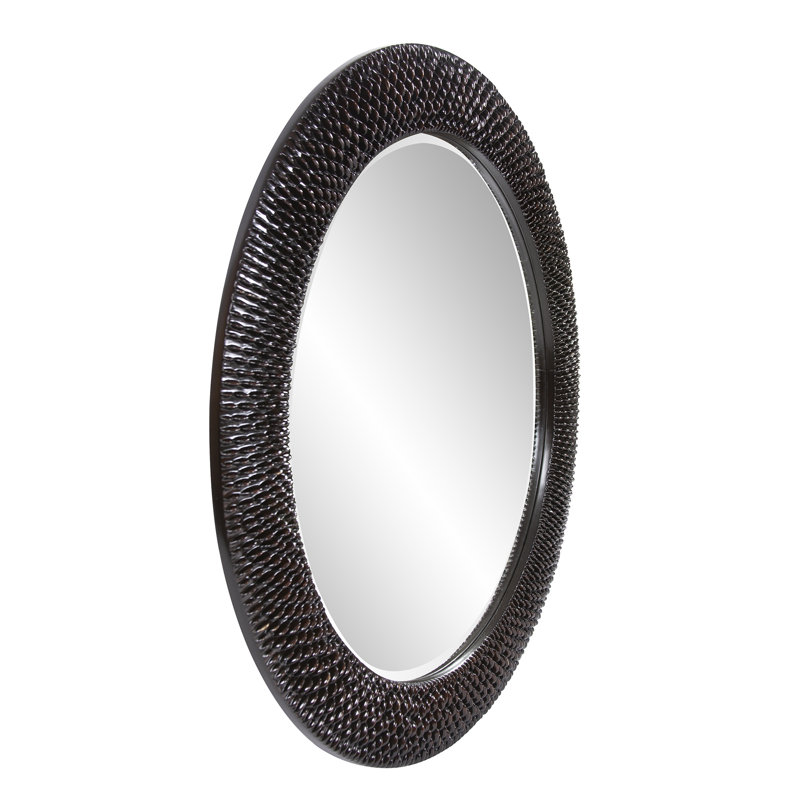 Bergman Round Beveled Mirror, Brushed Silver Leaf with Black Accents, 54"