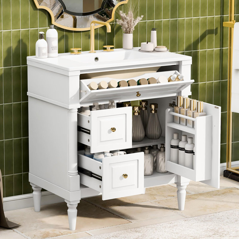 Meuble-lavabo autoportant 30 po avec lavabo en céramique 30 po