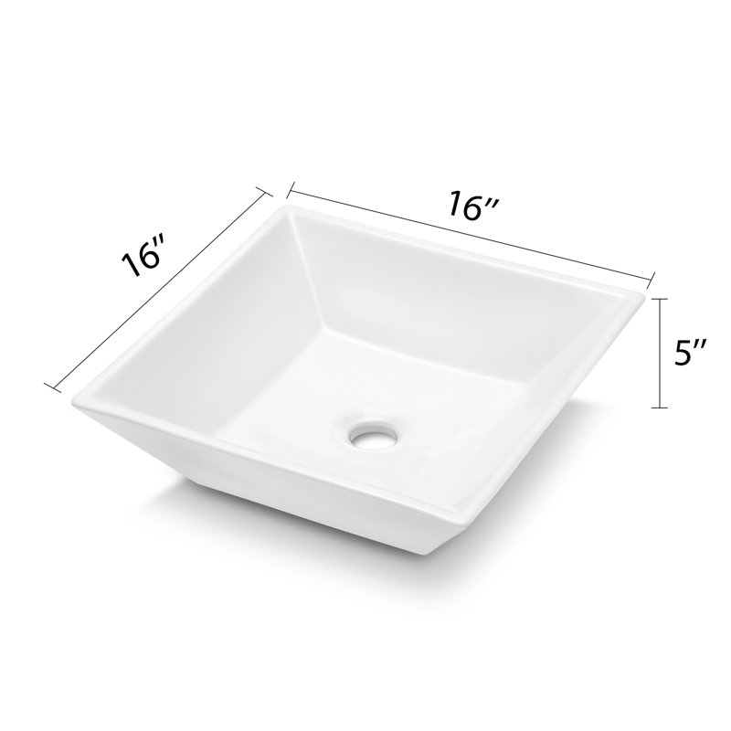 16'' White Ceramic Rectangular Vessel Bathroom Sink