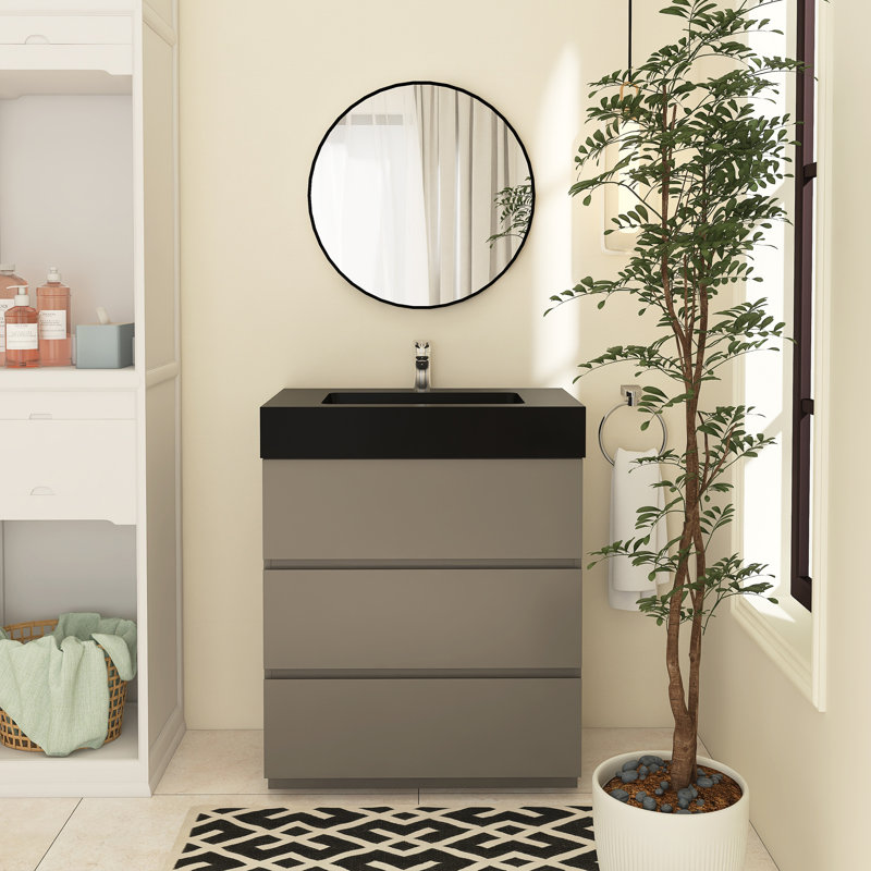 Meuble-lavabo simple Reniel, Gris, Noir, noir, noir, noir, 30"