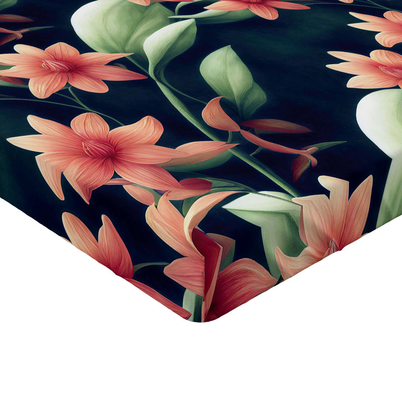 Drap-housse à motif floral Ambesonne, Drap-housse de taille simple, Indigo, vert paon / floral