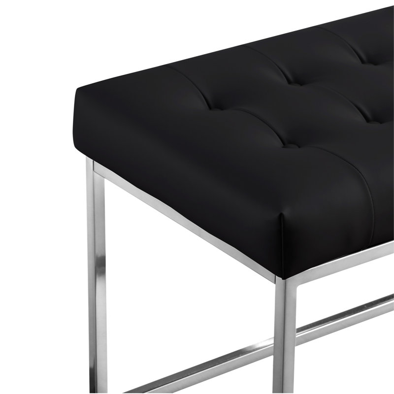 Banc rembourré 48 po en similicuir, Argent argent, Noir