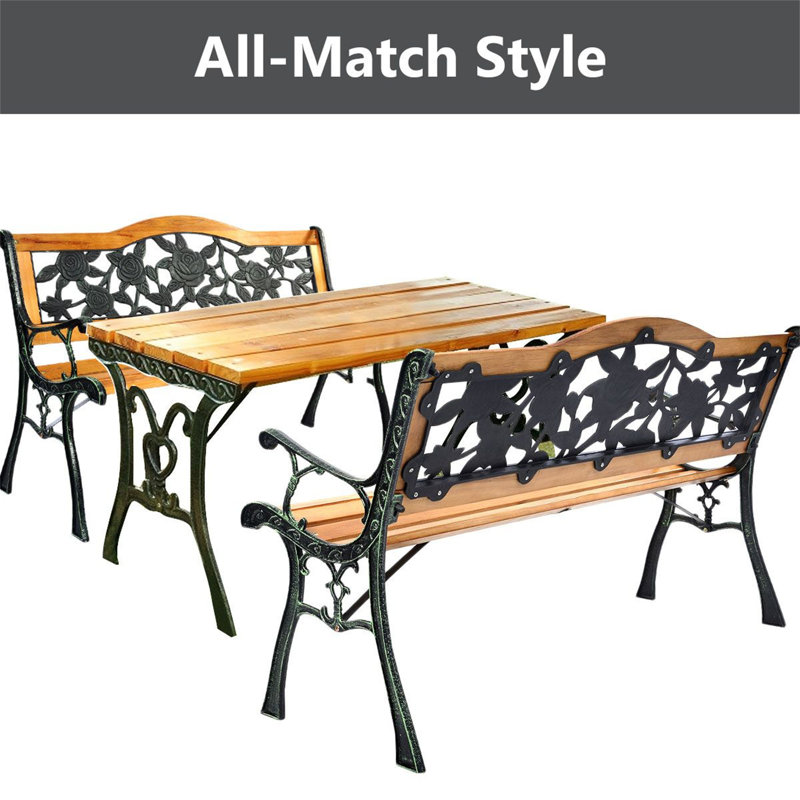 Iron, Pine Wood Outdoor Bench