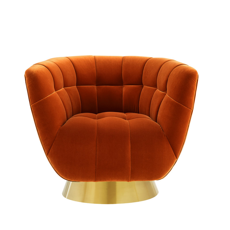 Upholstered Swivel Barrel Chair, Burnt Orange