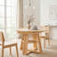 Table de salle à manger extensible ronde à ovale de 150 cm avec rallonge amovible, table de cuisine en bois naturel pour 4 à 6 personnes, accents en rotin