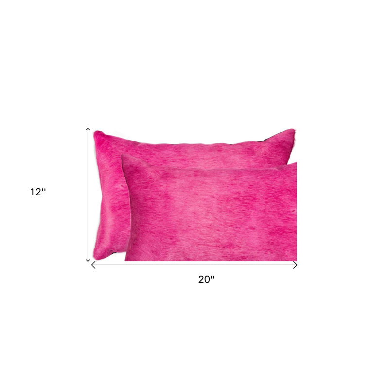  (Set of Two) 12" X 20" Cowhide Lumbar Throw Pillow, Fuschia