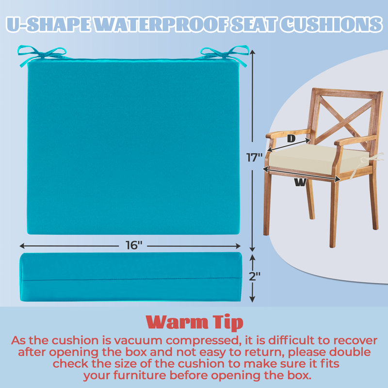 Outdoor  Seat Cushion (Set of 4) 18.5"Wx16"Dx3"H, Blue