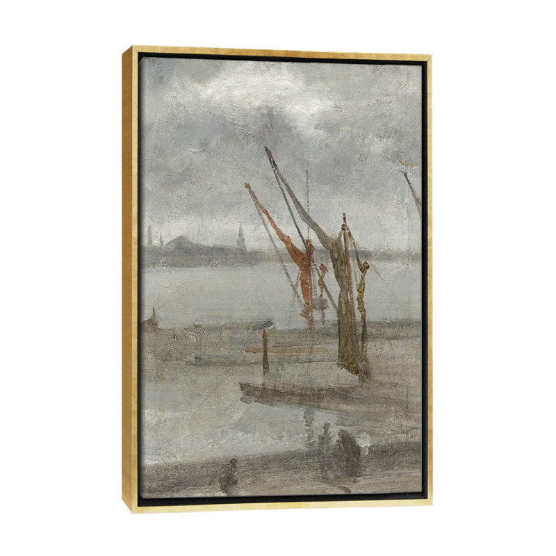 «Grey and Silver Chelsea Wharf», reproduction d'art sur toile encadrée, 26 po x 18 po, Toile avec cadre, Doré