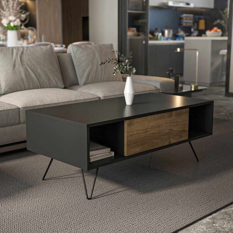 Mistico 47" Wide Coffee Table, Black/Walnut
