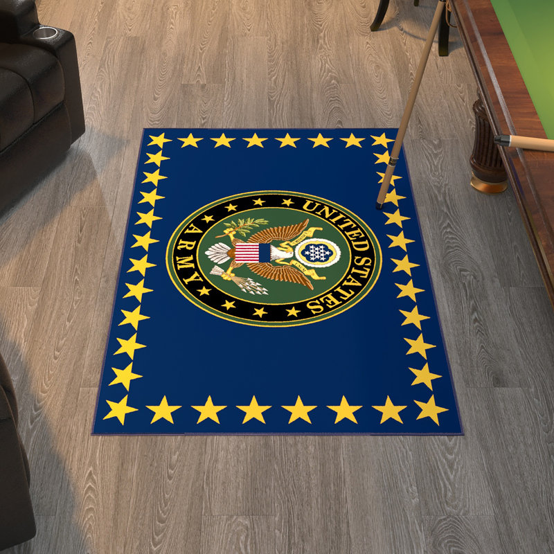 US Army Stars Logo Non-Slip Area Rug Man Cave Décor Bedroom, Blue, Rectangle 3'3" x 5'