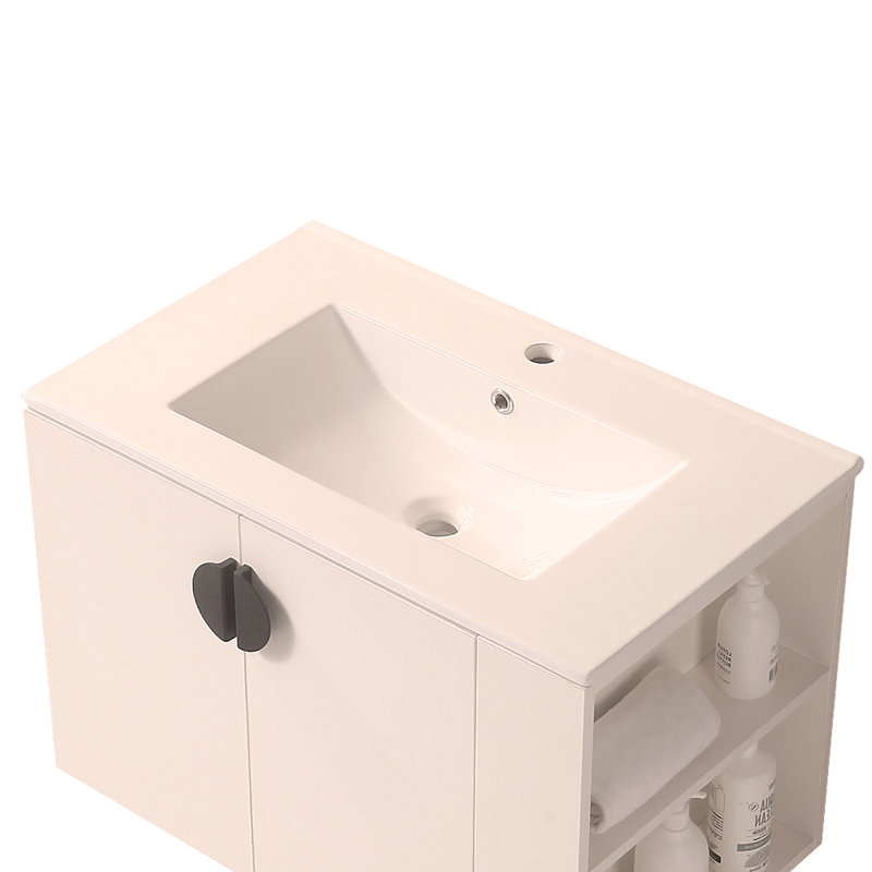 30" Bathroom Vanity with Sink,with two Doors Cabinet Bathroom Vanity Set with Side left Open Storage Shelf,Solid Wood,Excluding faucets