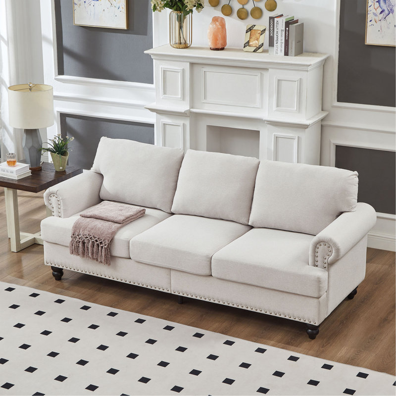 Canapé en tissu moderne rembourré en polyester, Beige