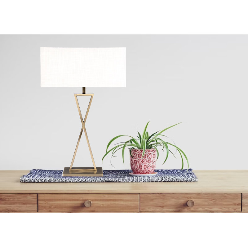 Avory 64cm Rectangle Metal Narrow Table Lamp, Antique, Ivory