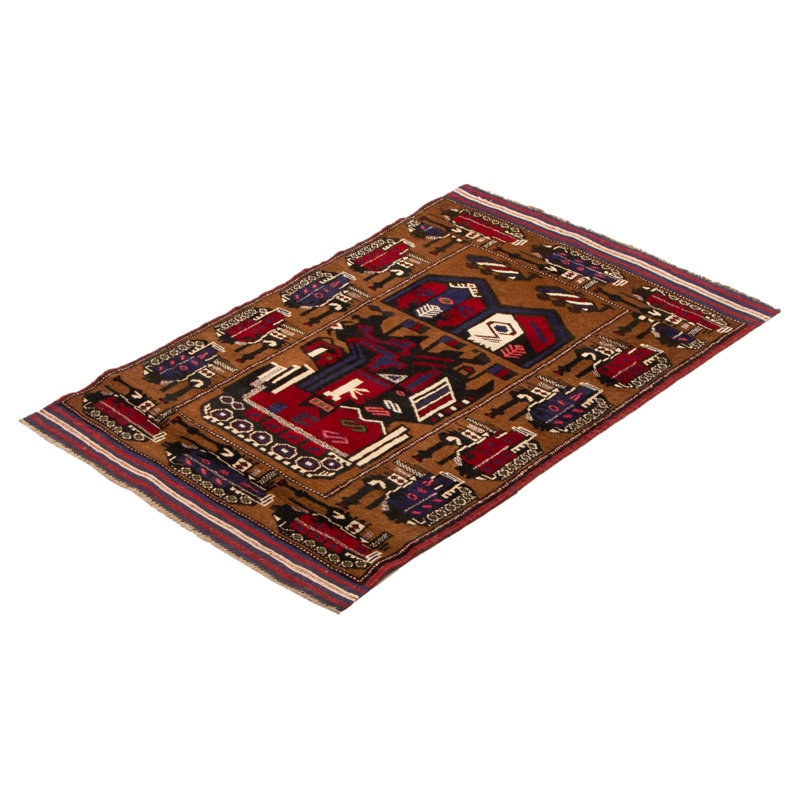 Tapis brun Baluch 2 pi 10 po x 4 pi 8 po
