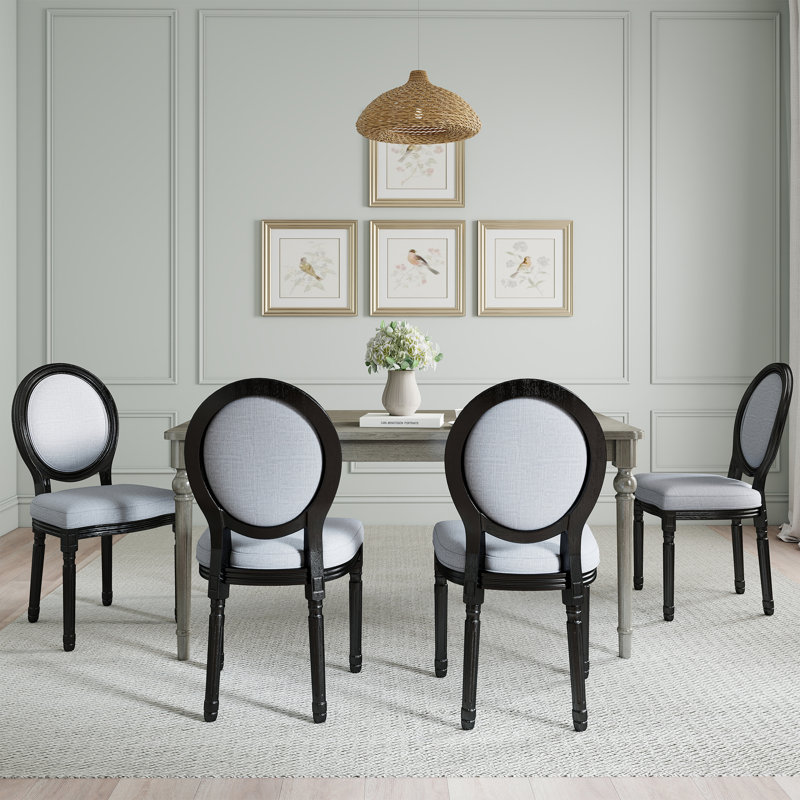Mid Century Dining Table Set, Rectangular Dining Table With Solid Wood Legs And Upholstered King Louis Back Dining Chairs For Kitchen/Dining Room