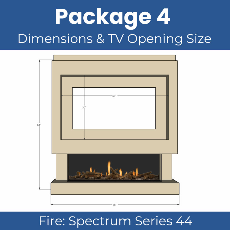 Evolution Fires Pre-Built Media Wall Package 4, finished in textured Venetian Plaster, includes Spectrum Series 44 Series 3-Sided Electric Fireplace