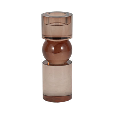 Modern Glass Cylinder Taper Candle Holder for Tabletop Decor - Decorative Sculptural Candlestick Holder for Entryway or Living Room Accent - Bronze