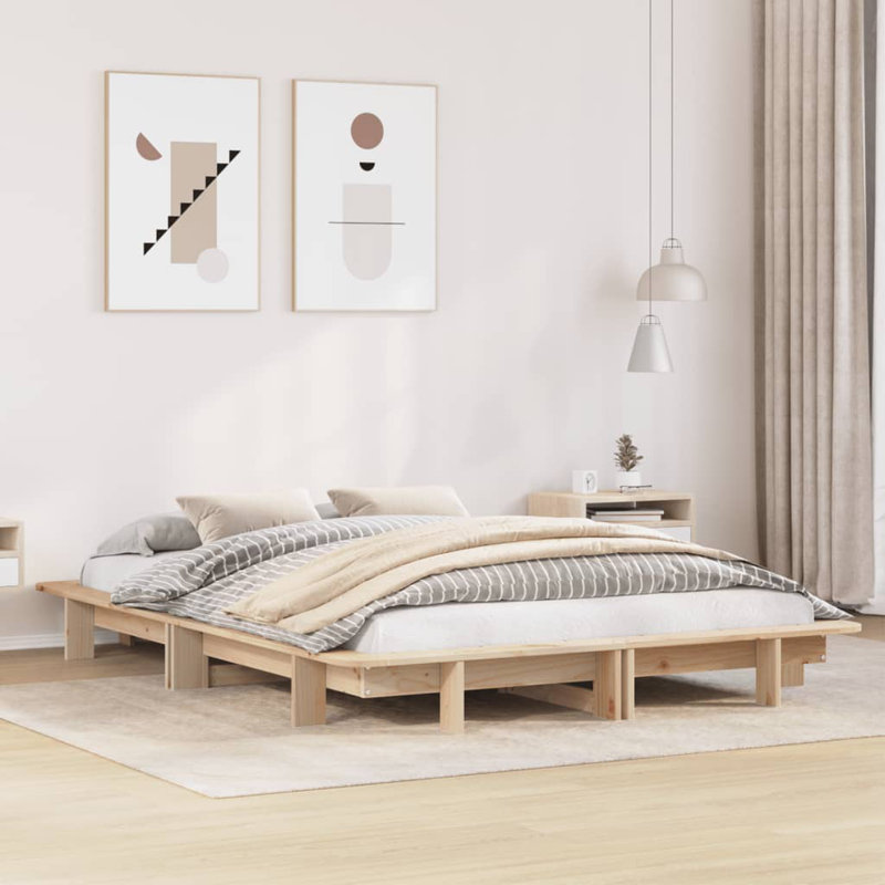 Aba Solid Wood Bed, Brown, 21cm H x 222cm W x 122cm D