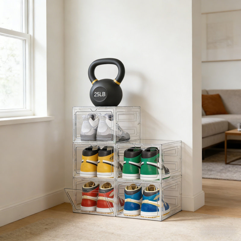 Enhanced Rigid Shoe Storage Boxes, Thickened Durable Transparent Plastic Stackable Shoe Organizers For Closet, Sneaker Display Case With Magnetic Doors