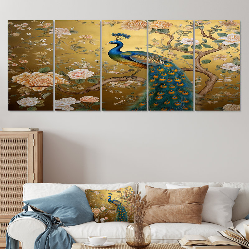 Chilmark - paon, art mural sur toile 5 pièces, H 32 po x l 80 po