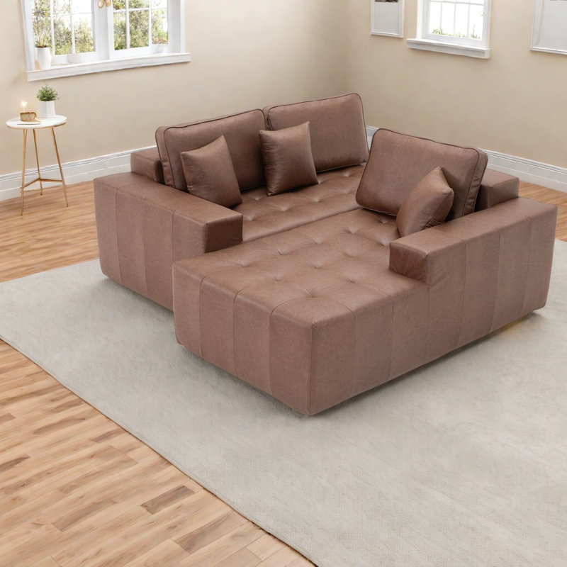 Canapé d'angle à compression en similicuir avec méridienne droite, canapé-lit moderne pour salon