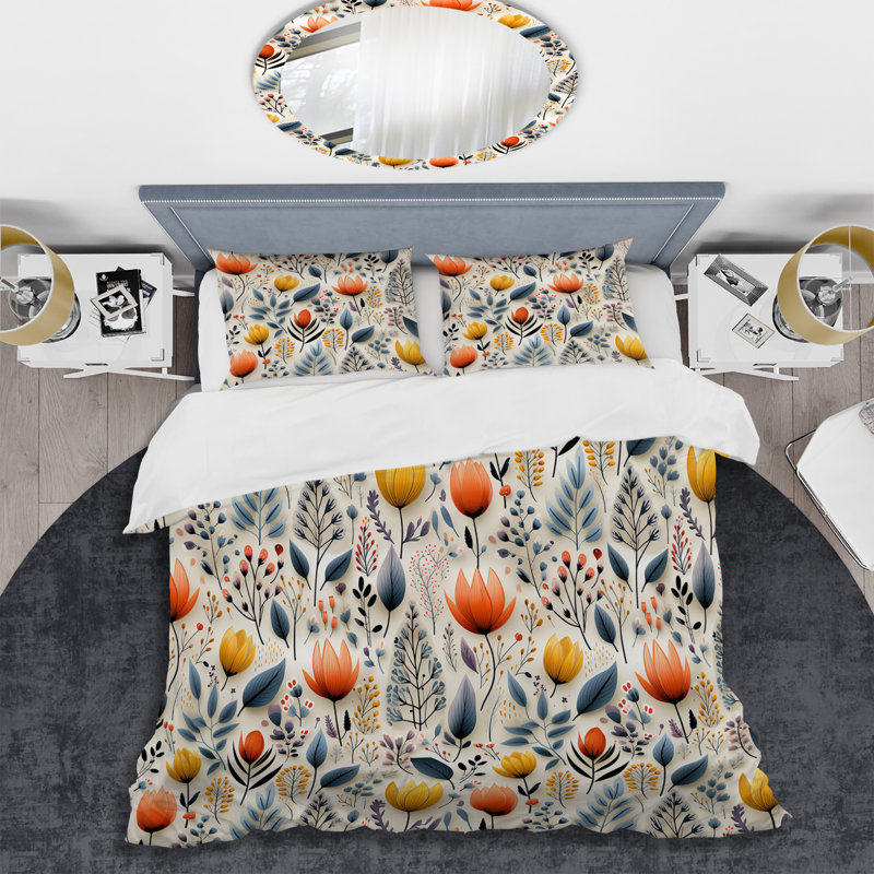 Literie Minimalist Radiant Blossom Serenity V, Housse de couette pour grand lit et 2 taies décor