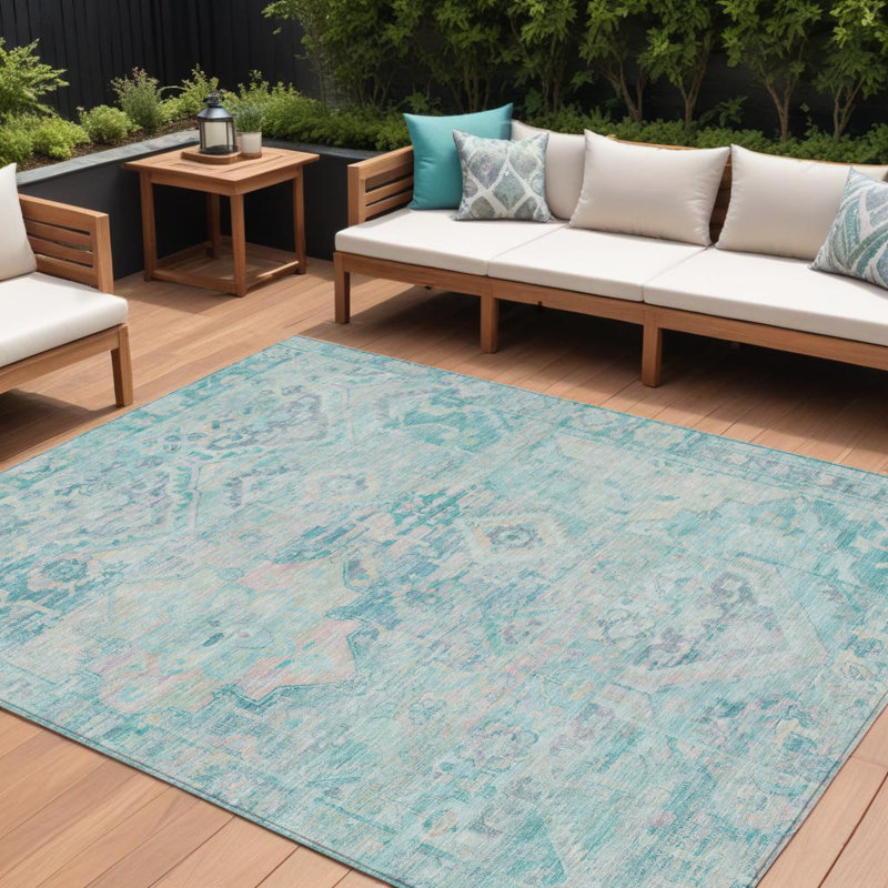 Tapis intérieur / extérieur 8 pi x 10 pi bleu et rose
