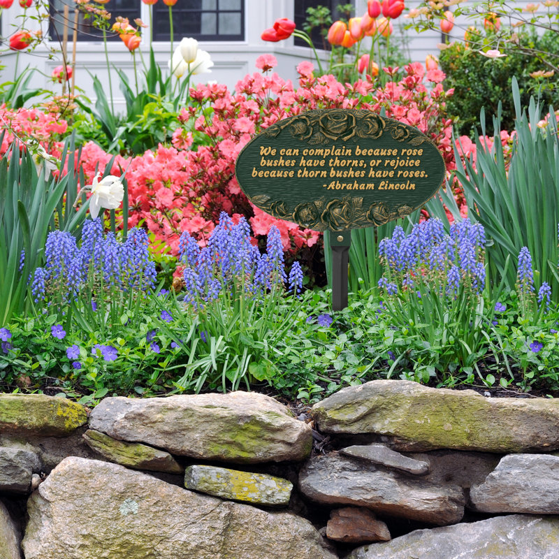 Rose Quote Oval Garden Lawn Plaque, Green/Gold, 40
