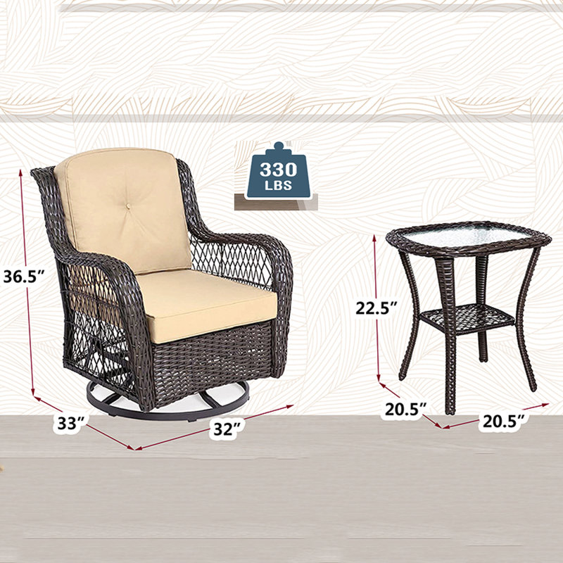 Moumoune 360-Degree Wicker Bistro Sets,Rattan Furniture Swivel Rocking Chair Sets,for Indoor or Patio, Beige
