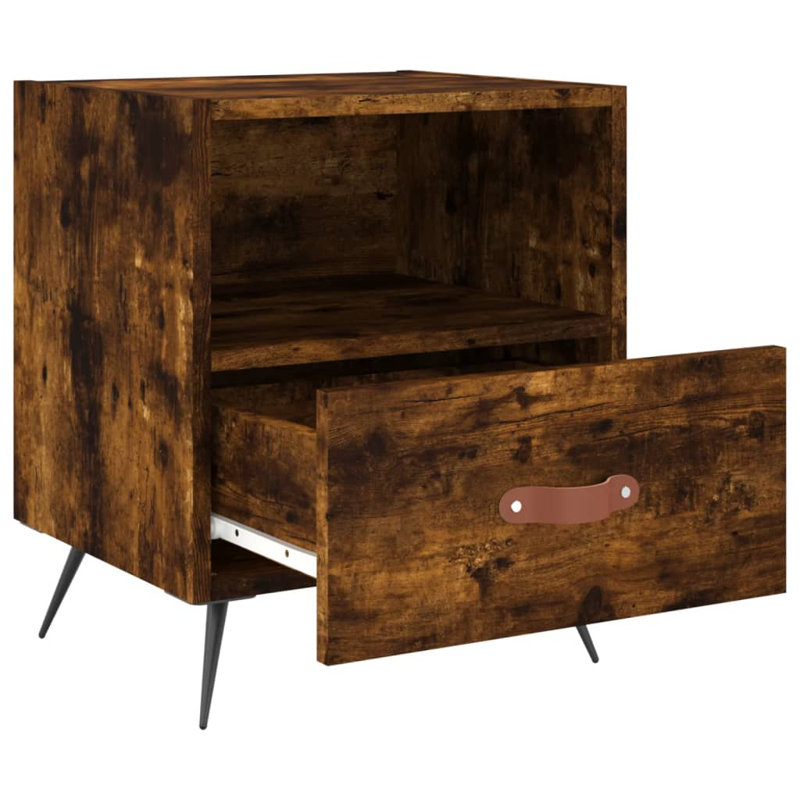 Manasi 40cm W Iron Bedside Table, Smoked Oak