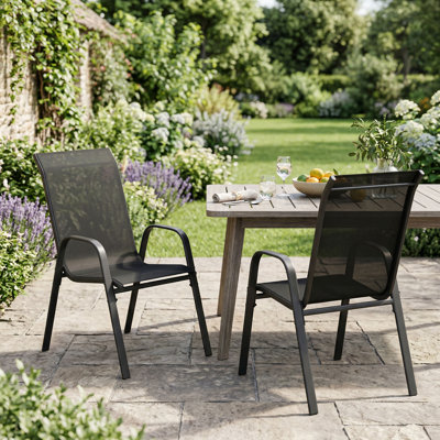 2 Piece Stackable Textilene Outdoor Dining Chair Set