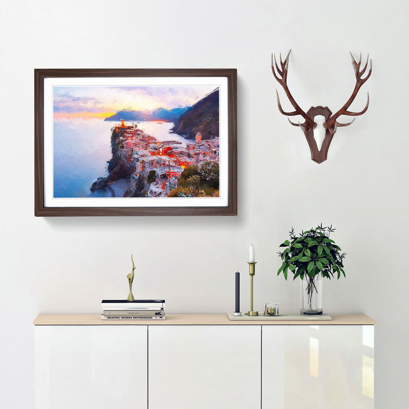 View of Venazza in Italy in Abstract - Picture Frame Graphic Art Print, 50cm H x 76cm W x 2cm D, Walnut