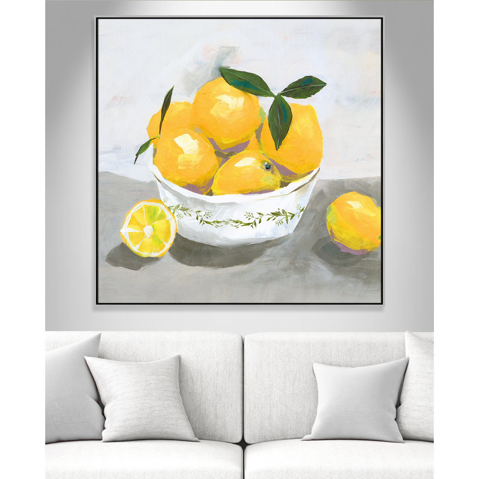 Hayons "Lemons" Painting by Isabelle Z, 46.5" H x 46.5" W x 2" D, Silver Framed Canvas