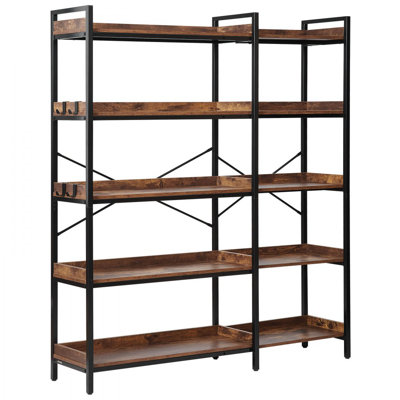 65.4" H x 47.3" W 5 Tier Corner Bookshelf Tall Corner Bookcase with 4 Hooks L-Shaped Storage