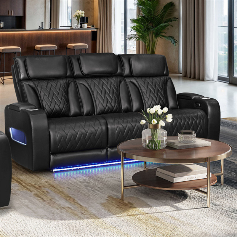 Canapé inclinable électrique en cuir noir Jazmina, Black