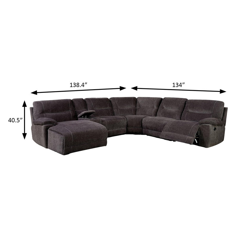 138.4" W Transitional Sectional W/ Console, Gray